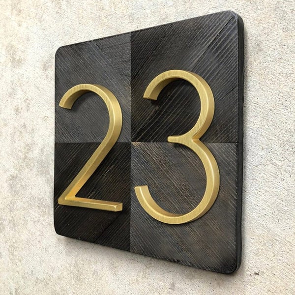 125mm Golden Floating Modern House Number Satin Brass Door Home Address N CHK12N Carousel 2