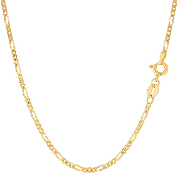 10k Yellow Solid Gold Figaro Chain Necklace, 1.9mm Carousel 1