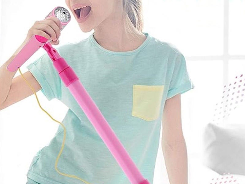 Kids Karaoke Machine with 1 Microphone Adjustable Stand Child Musical Toys Pink Carousel 2