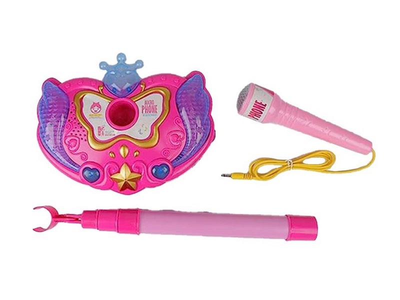 Kids Karaoke Machine with 1 Microphone Adjustable Stand Child Musical Toys Pink Carousel 3