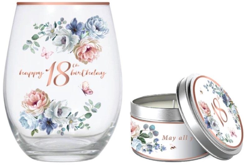 18th Stemless Glass - Dancing Roses & Vanilla Candle Gif (520ml) Carousel 1