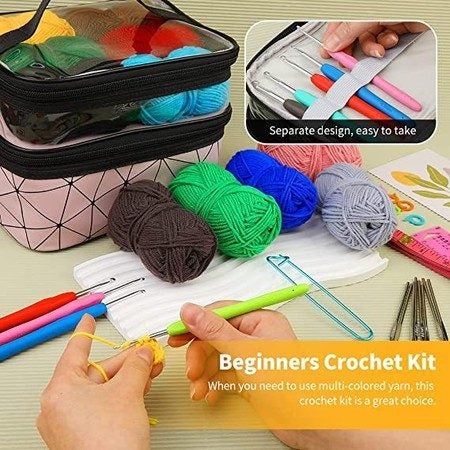 105Pcs Crochet Kit 18Yarn Ball Knitting Tool Accessories Craft Suitable for Adul Carousel 1