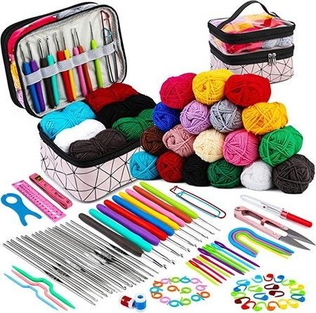105Pcs Crochet Kit 18Yarn Ball Knitting Tool Accessories Craft Suitable for Adul Carousel 7