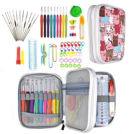 Crochet Hooks Set with Case,72PCS Full Set Knitting Needle Weave Yarn Kit Ergon Carousel 1
