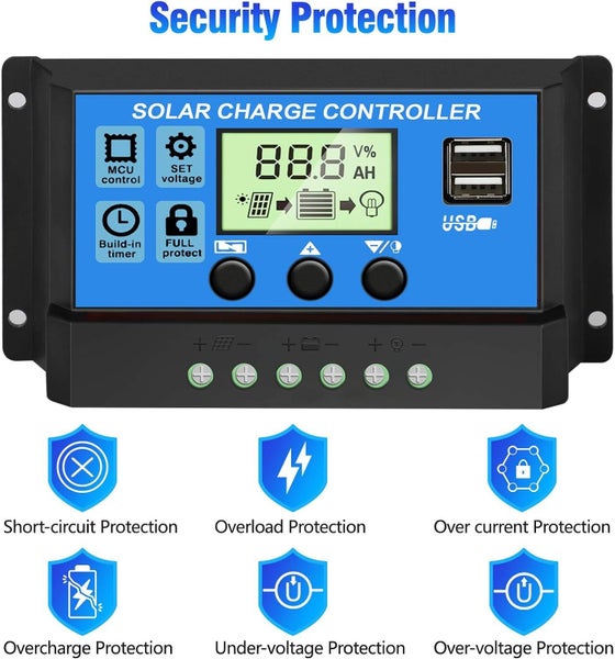 Solar Charge Controller 30A , 30A 12V/24V LCD Display Solar Charge Controller Carousel 6