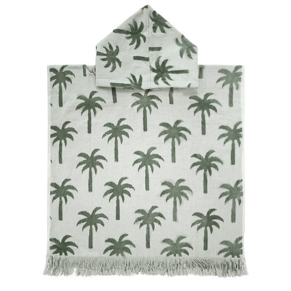 Bambury Kids Palm Poncho Hooded Beach Towels|Quick Drying - Sage Carousel 1