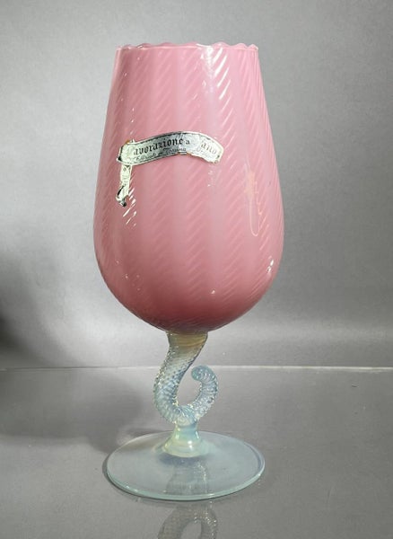 Labeled 1950s Empoli Italy Opaline Glass Vase "Lavorazione a mano" Carousel 1