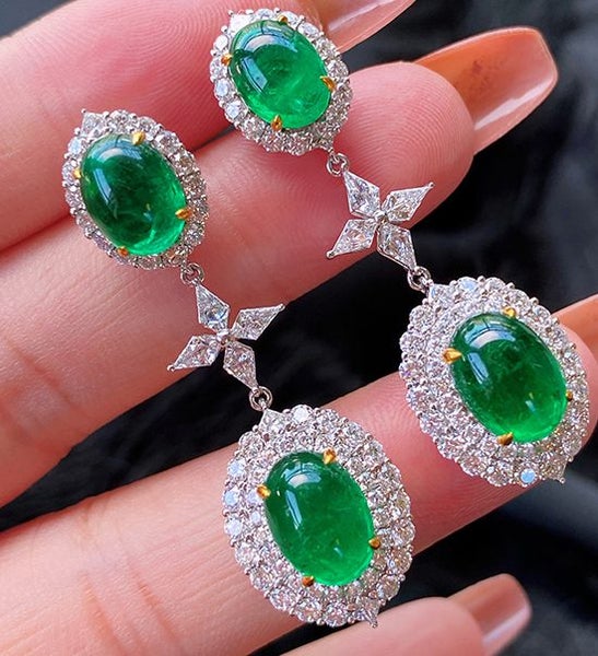 *CLEARANCE* Dangling Green Jade & CZ Diamond Earrings / .18KGP White Gold Carousel 1
