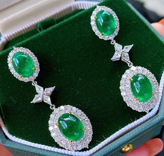 *CLEARANCE* Dangling Green Jade & CZ Diamond Earrings / .18KGP White Gold Carousel 2