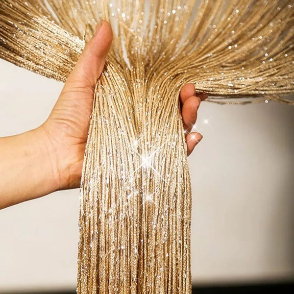 1x2m Shiny Curtains Tassel Silver Line String Curtain Valance Living Room CHK12N Carousel 1