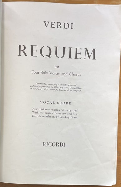 Verdi Requiem Vocal Score for four solo Voices and chorus Carousel 2