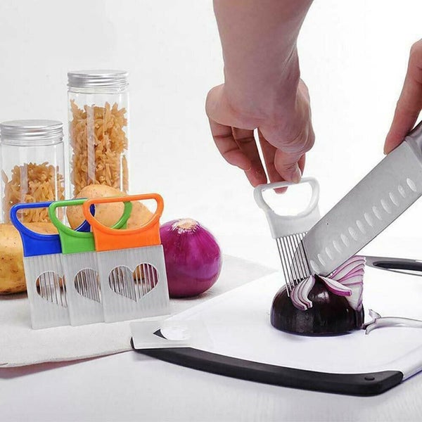 Onion Cutter Stainless Steel Vegetables Tomato Slicer Holder Meat Needle Kitchen Carousel 5