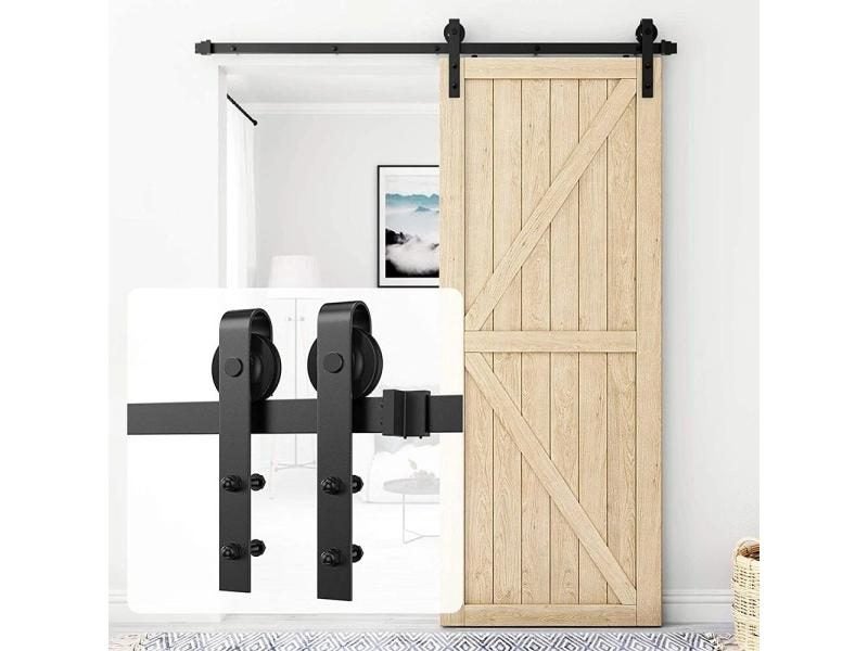 JACHOR 4-16FT J-Shaped Barn Door Slides Hardware Carbon Steel Hanger Roller Carousel 1