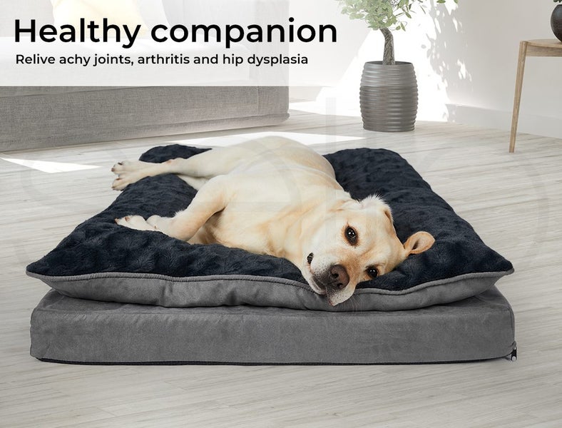 Dog Calming Bed Warm Soft Plush Comfy Sleeping Memory Foam Mattress Dark Grey L Carousel 2