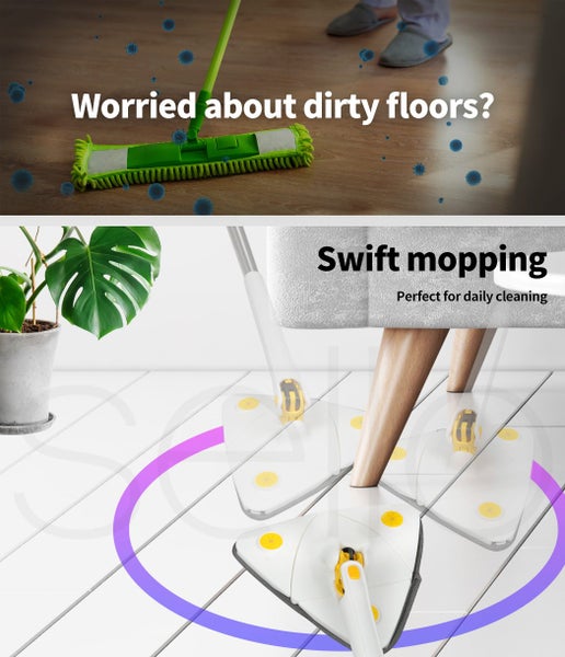 Cleanflo Spin Cleaning Mop 360° Rotatable Adjustable Multifunctional 5Pads White Carousel 2