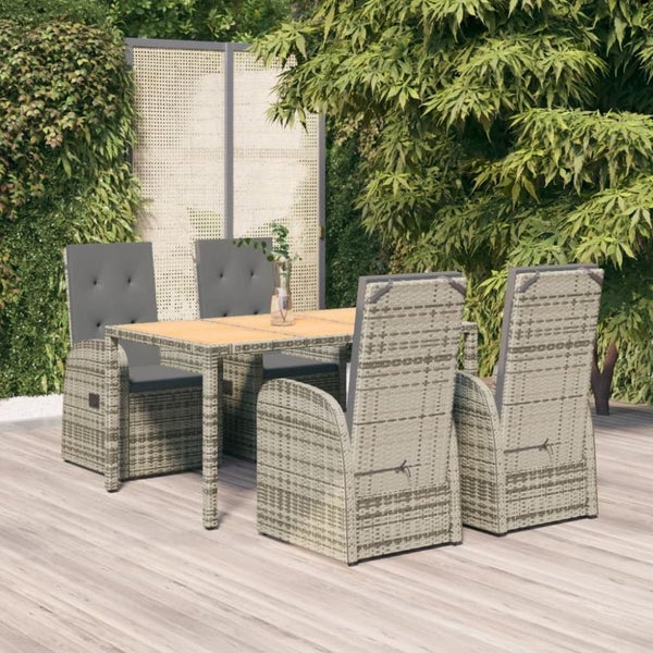 5 Piece Garden Dining Set with Cushions Grey Poly Rattan Topipnp Carousel 1