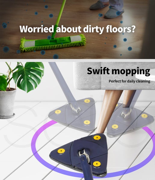 Cleanflo Cleaning Mop Dry Wet Triangle 360° Rotatable Adjustable Head +5 Pads Carousel 2