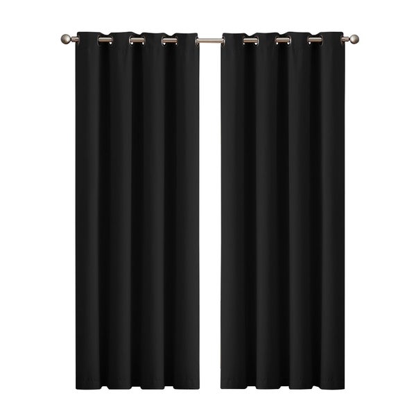 2x Blockout Curtains Panels 3 Layers Eyelet Room Darkening 132x213cm Black Carousel 1