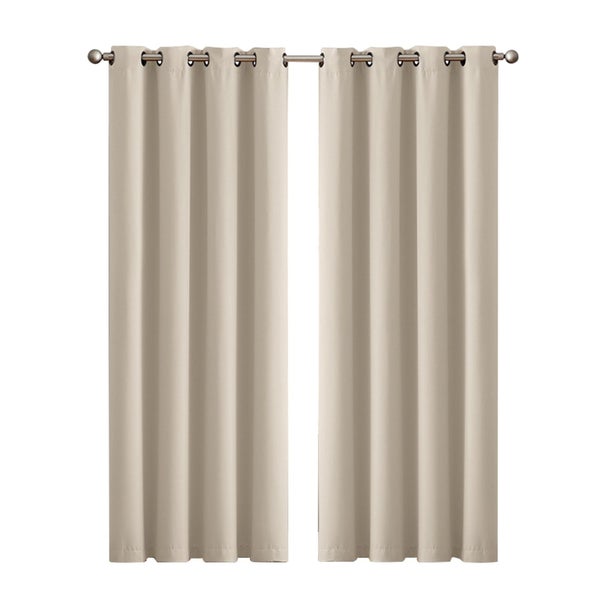 2x Blockout Curtains Panels 3 Layers Eyelet Room Darkening 132x213cm Beige Carousel 1