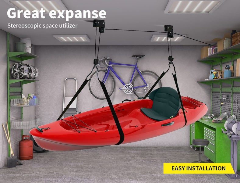 Monvelo Kayak Hoist Pulley 54KG Bike Holder Lift Garage Ceiling Storage Rack Carousel 2