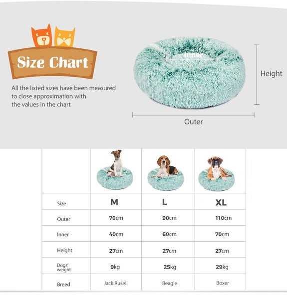 Pawz Pet Bed Cat Dog Donut Nest Calming Mat Soft Plush Kennel Teal XL Carousel 2
