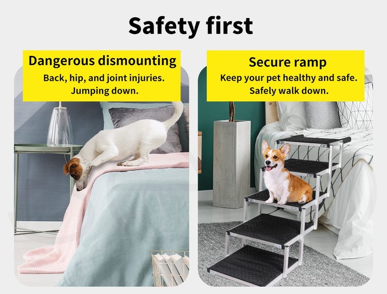 Pawz 5 Steps Dog Ramp Adjustable Height Stair Car Dog Folding Portable Aluminium Carousel 2