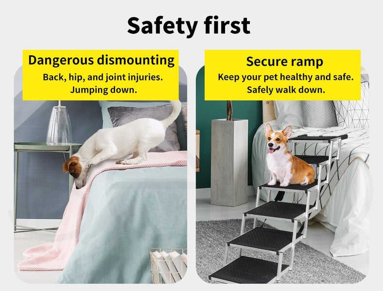 Pawz 6 Steps Dog Ramp Adjustable Height Stair Car Dog Folding Portable Aluminium Carousel 2