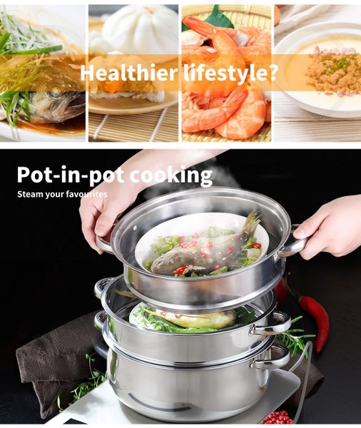 Toque Stainless-Steel Steamer Meat Vegetable Cookware Hot Pot Kitchen 4 Tier Carousel 2