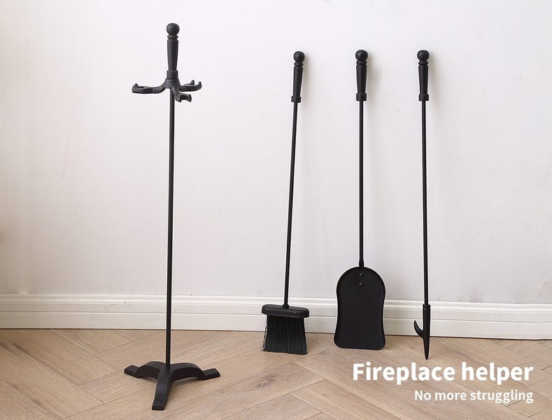 Traderight Fireplace Tool Set 4 PC Fire Place Poker Brush Shovel Stand Cast Iron Carousel 2
