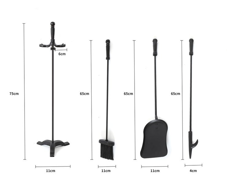 Traderight Fireplace Tool Set 4 PC Fire Place Poker Brush Shovel Stand Cast Iron Carousel 10