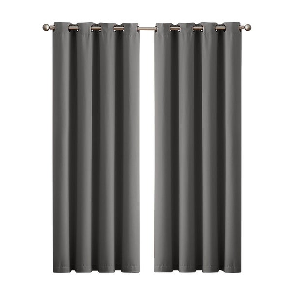 2x Blockout Curtains Panels 3 Layers Eyelet Room Darkening 240x230cm Charcoal Carousel 1