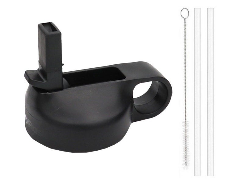 Wide Mouth Straw Lid with Straws and Brush for Hydro Flask Water Bottle Black Carousel 1