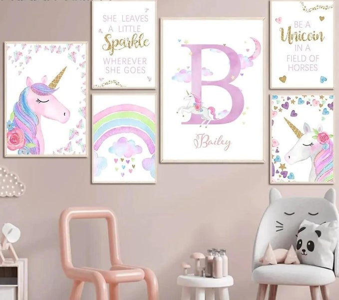 Custom Name Art Prints Rainbow Wall Poster Unicorn Print Pictures Star Mo CHK12N Carousel 24