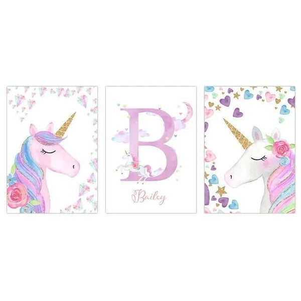 Custom Name Art Prints Rainbow Wall Poster Unicorn Print Pictures Star Mo CHK12N Carousel 1