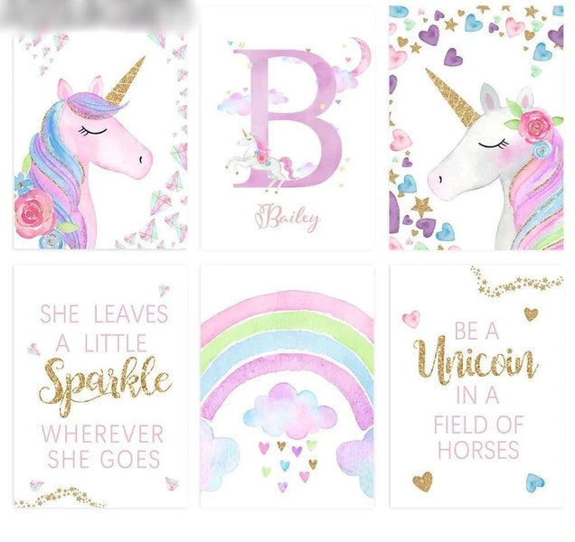 Custom Name Art Prints Rainbow Wall Poster Unicorn Print Pictures Star Mo CHK12N Carousel 1