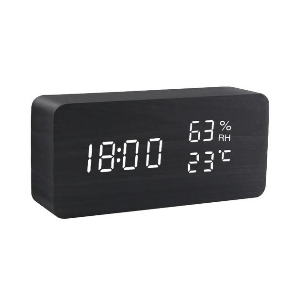 Alarm Clock LED Digital Wooden USB/AAA Powered Table Watch With Temperatu CHK29M Carousel 1