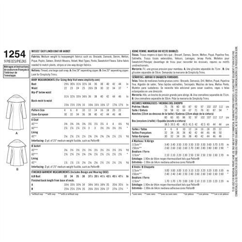 Simplicity Pattern 1254 Women's Leanne Marshall Easy Lined Coat or Jacket D5 Carousel 2
