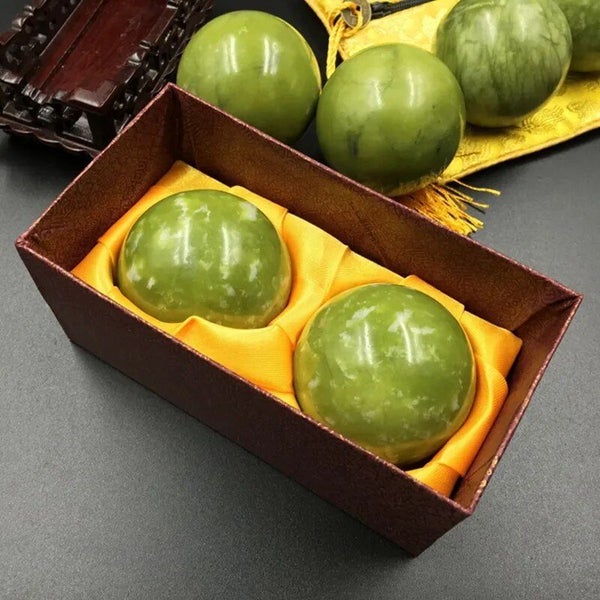 2Pcs Natural Jade Stone Massage Ball Hand Wrist Health Exercise Stress So CHK12N Carousel 1