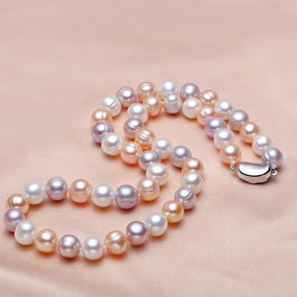 New Natural Freshwater Pearl Necklace Threaded 7-8MM Pearl Necklace 925 s CHK12N Carousel 1