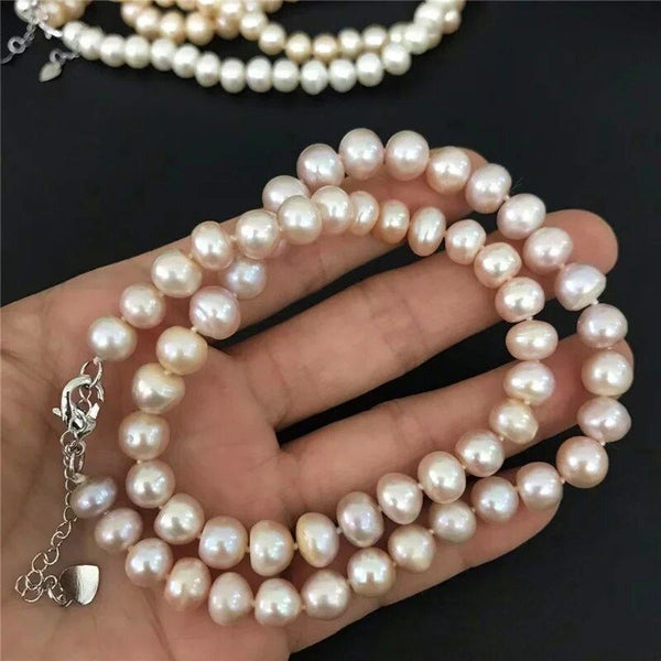 New Natural Freshwater Pearl Necklace Threaded 7-8MM Pearl Necklace 925 s CHK12N Carousel 2