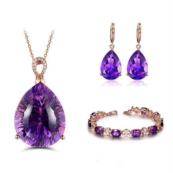 JoiasHome 925 Silver Women Jewelry Set Purple amethyst Gemstone Women Ea CHK12N Carousel 2