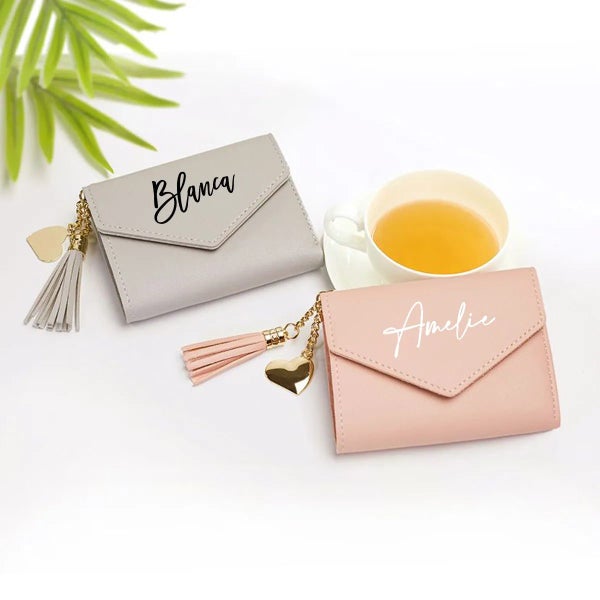 Personalized Ladies Leather Wallet Holder Custom Bridesmaid Bridal Party CHK12N Carousel 2
