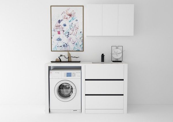 Laundry Tub -Plywood Cabinet & Marble Bench in 1300mm Carousel 1