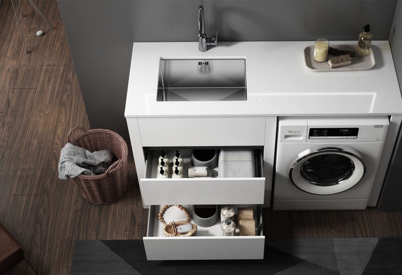 Laundry Tub -Plywood Cabinet & Marble Bench in 1300mm Carousel 2