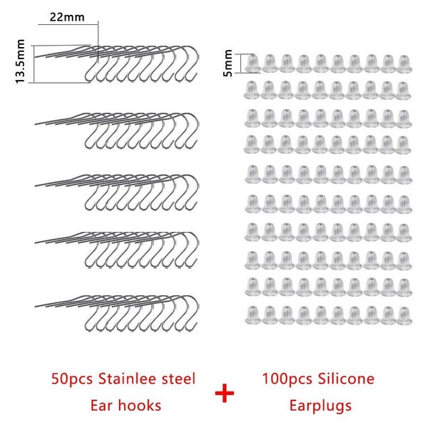 150Pcs/Set Stainless Steel Earring Hook Ear Wire with Silicone Earplugs K CHK12N Carousel 1