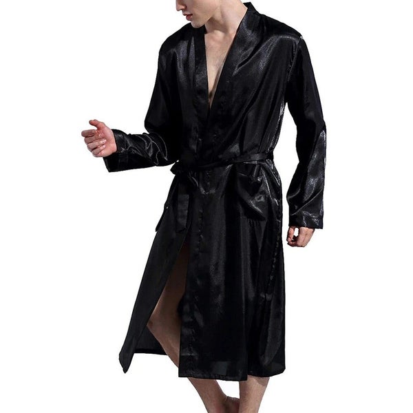 Men Classic Robes Twill Home Clothes Long Robes Pocket Imitation Silk Bat CHK12N Carousel 2