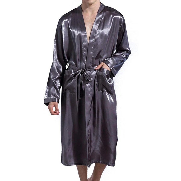 Men Classic Robes Twill Home Clothes Long Robes Pocket Imitation Silk Bat CHK12N Carousel 1
