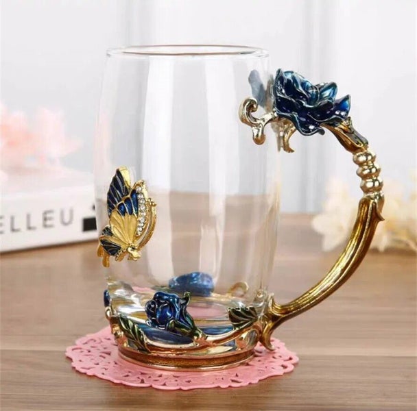 Hand-made Enamel Coffee Mug Crystal Cup Milk Lemon Flower Tea Cup High-gr CHK12N Carousel 1