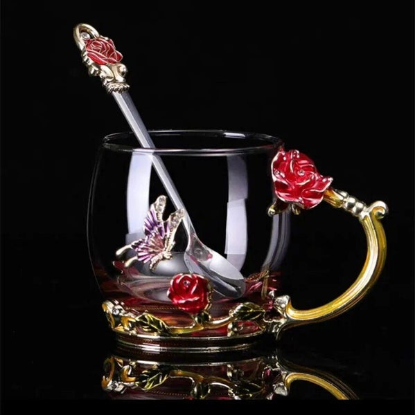 Hand-made Enamel Coffee Mug Crystal Cup Milk Lemon Flower Tea Cup High-gr CHK12N Carousel 1