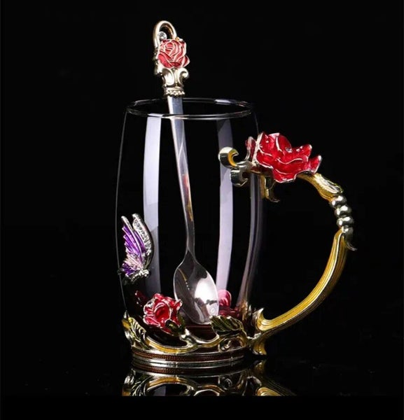 Hand-made Enamel Coffee Mug Crystal Cup Milk Lemon Flower Tea Cup High-gr CHK12N Carousel 1